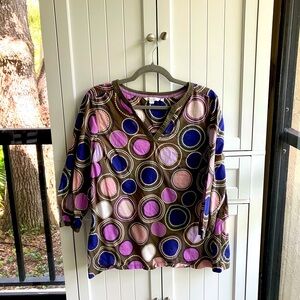 Boden Purple and Pink Graphic 3/4 Sleeve Blouse